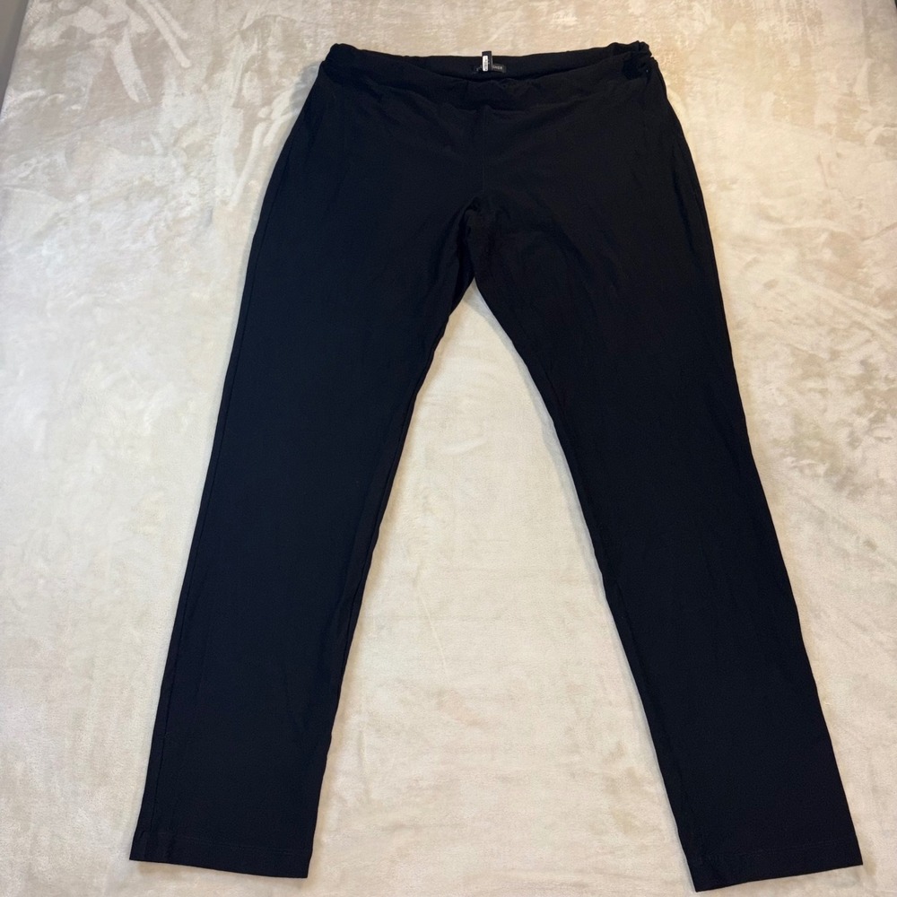 Eileen Fisher Black Viscose Nylon Lycra Slim Ankle Pants Womens Large L USA